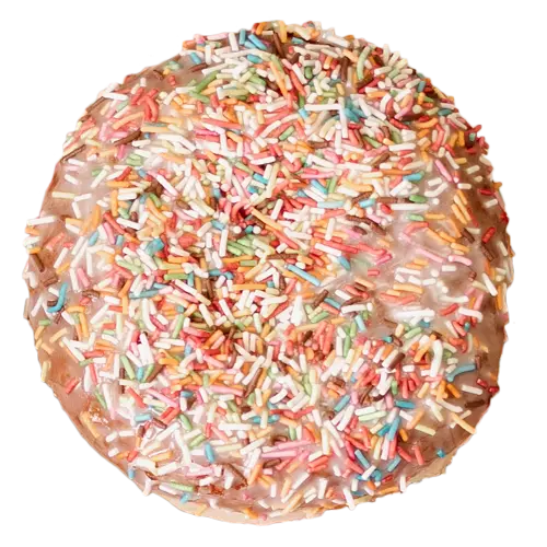 Pączek polany lukrem i posypką z kolorowego maczku