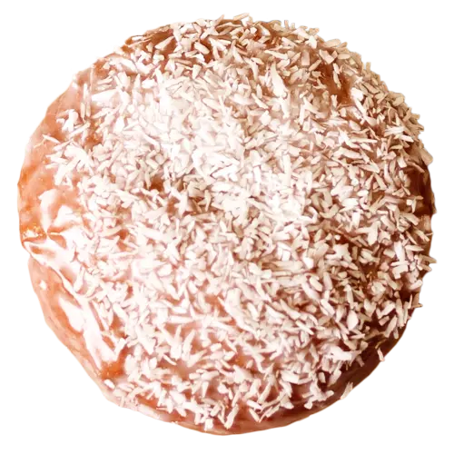 Pączek polany lukrem i wiórkami kokosowymi